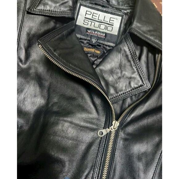 Wilsons BLACK Leather Jacket Womens M Pelle Studio Thinsulate Lined TIE‎ BELT - Picture 4 of 6
